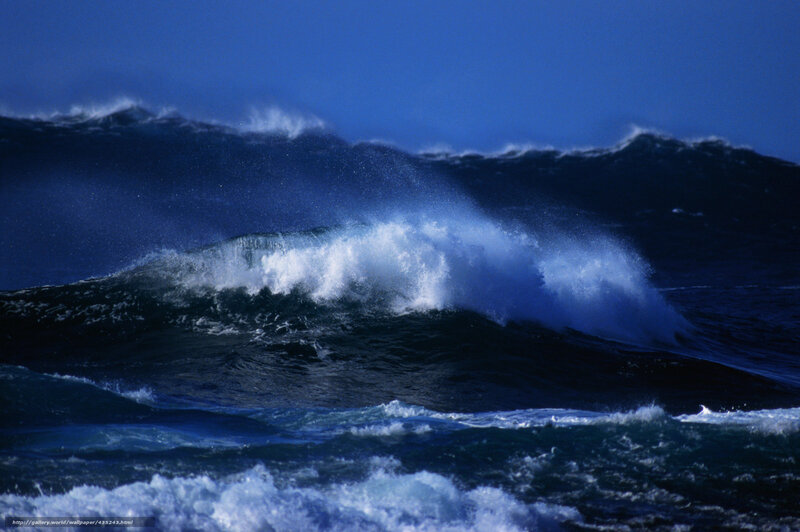 Crashing Ocean Wave — Blue, Dramatic, Photograph, Sky