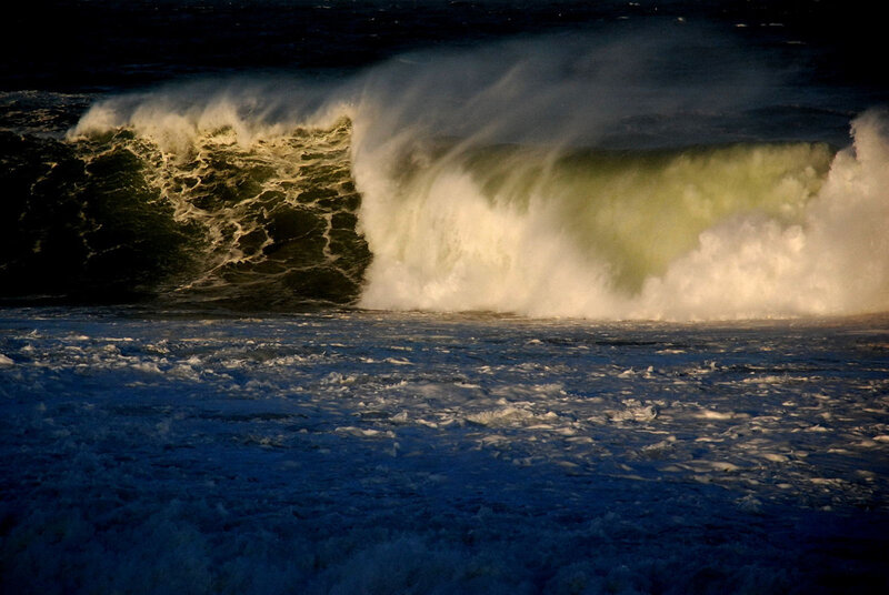 Crashing Ocean Wave — Blue, Dramatic, Sunset, Photograph, Foam