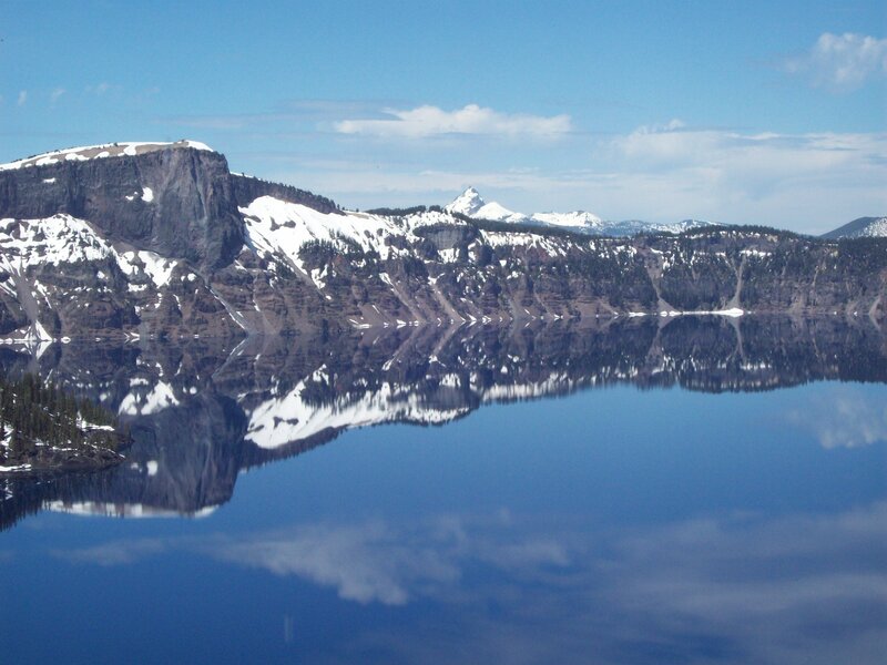 Crater Lake and Mountains — Blue, Serene, Spring