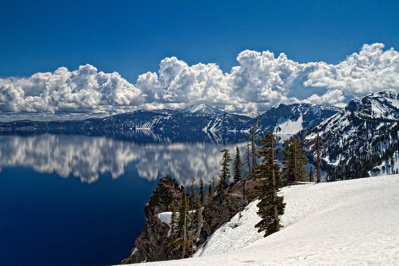 Crater Lake and Mountains — Blue, Serene