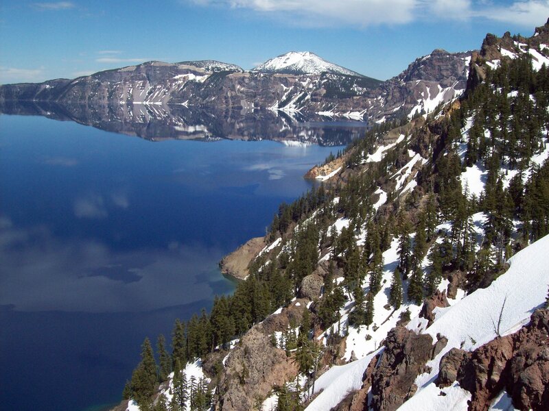 Crater Lake and Mountains — Blue, Serene, Winter