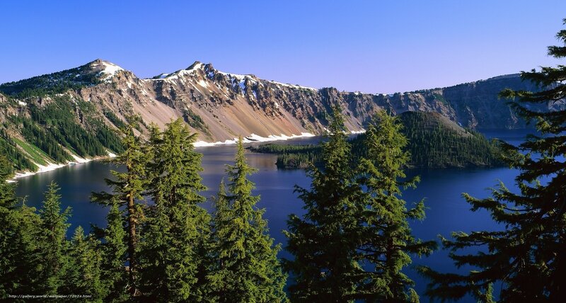 Crater Lake and Mountains — Blue