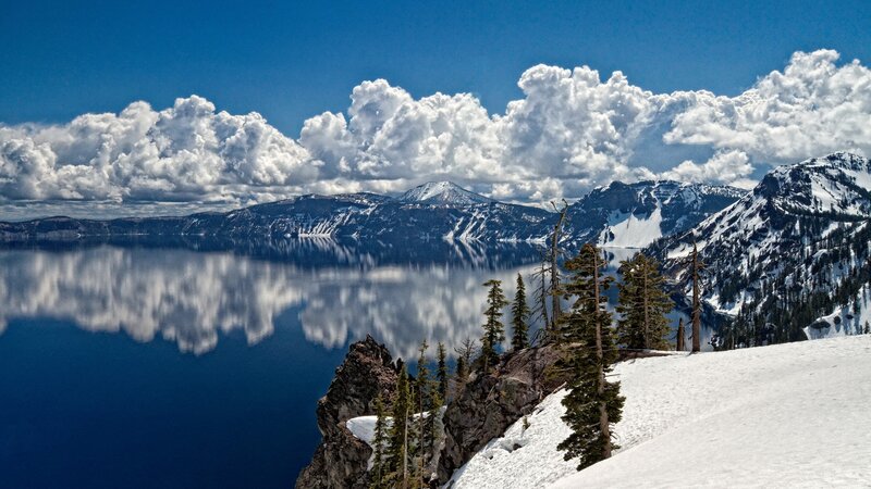 Crater Lake and Mountains — Clouds