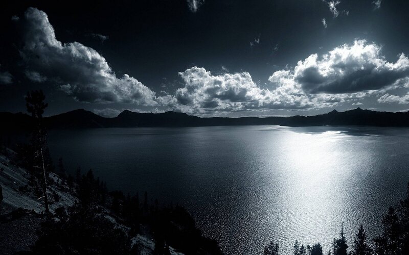 Crater Lake at Dusk — Black, Dramatic, Night