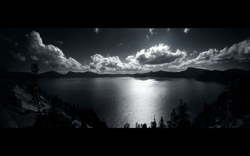 Crater Lake at Dusk — Black, Dramatic