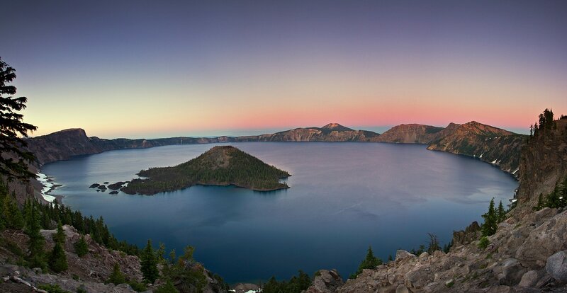 Crater Lake at Dusk — Blue, Serene, Sunset