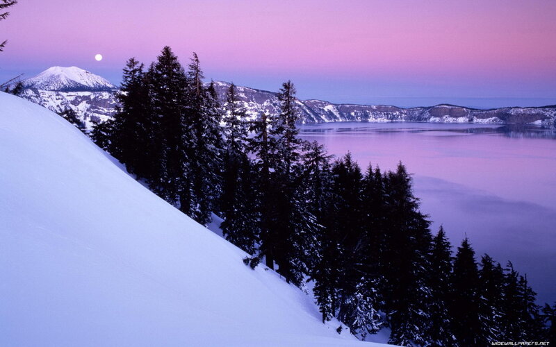 Crater Lake at Dusk — Purple, Serene, Night, Photograph