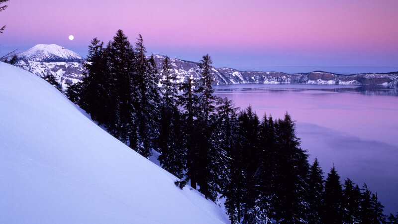 Crater Lake at Dusk — Purple, Serene, Night