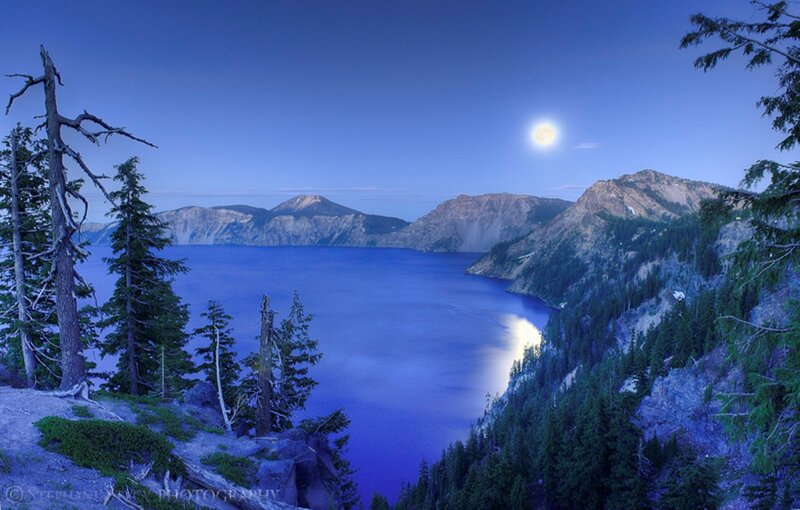 Crater Lake at Night — Blue, Serene