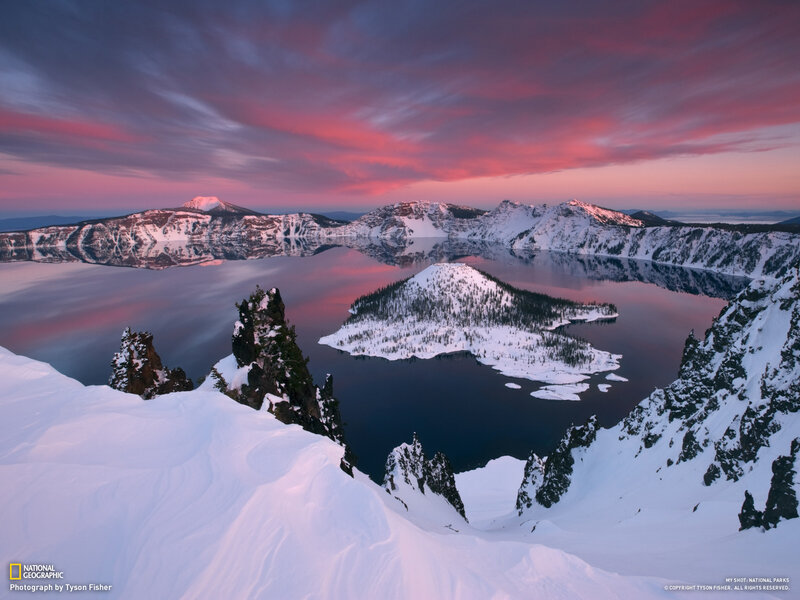 Crater Lake at sunset