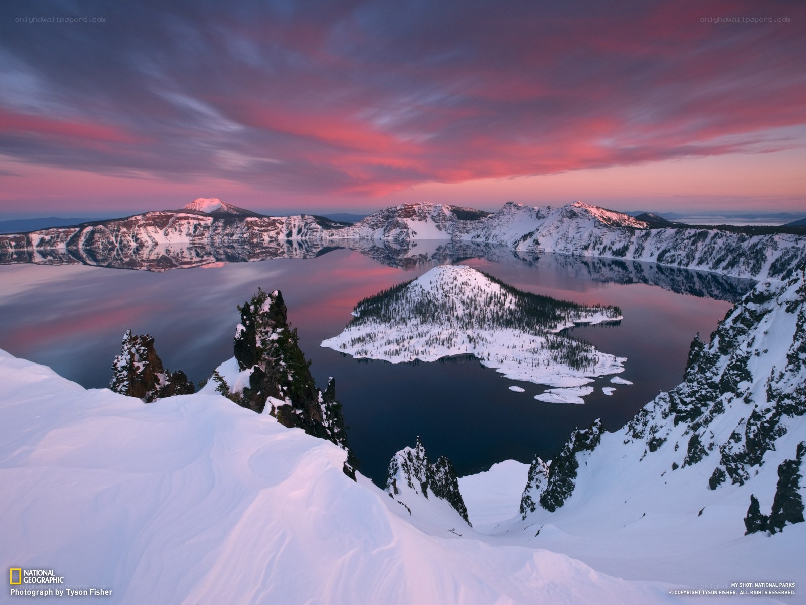 Crater Lake at sunset
