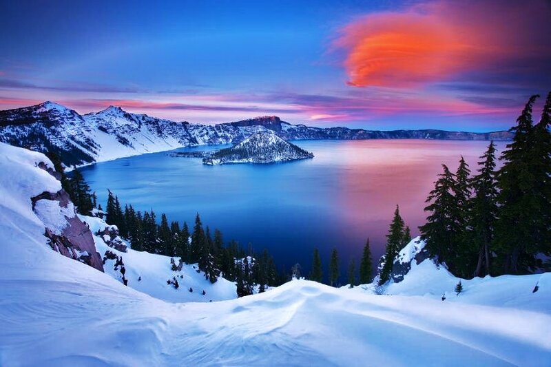 Crater Lake at sunset