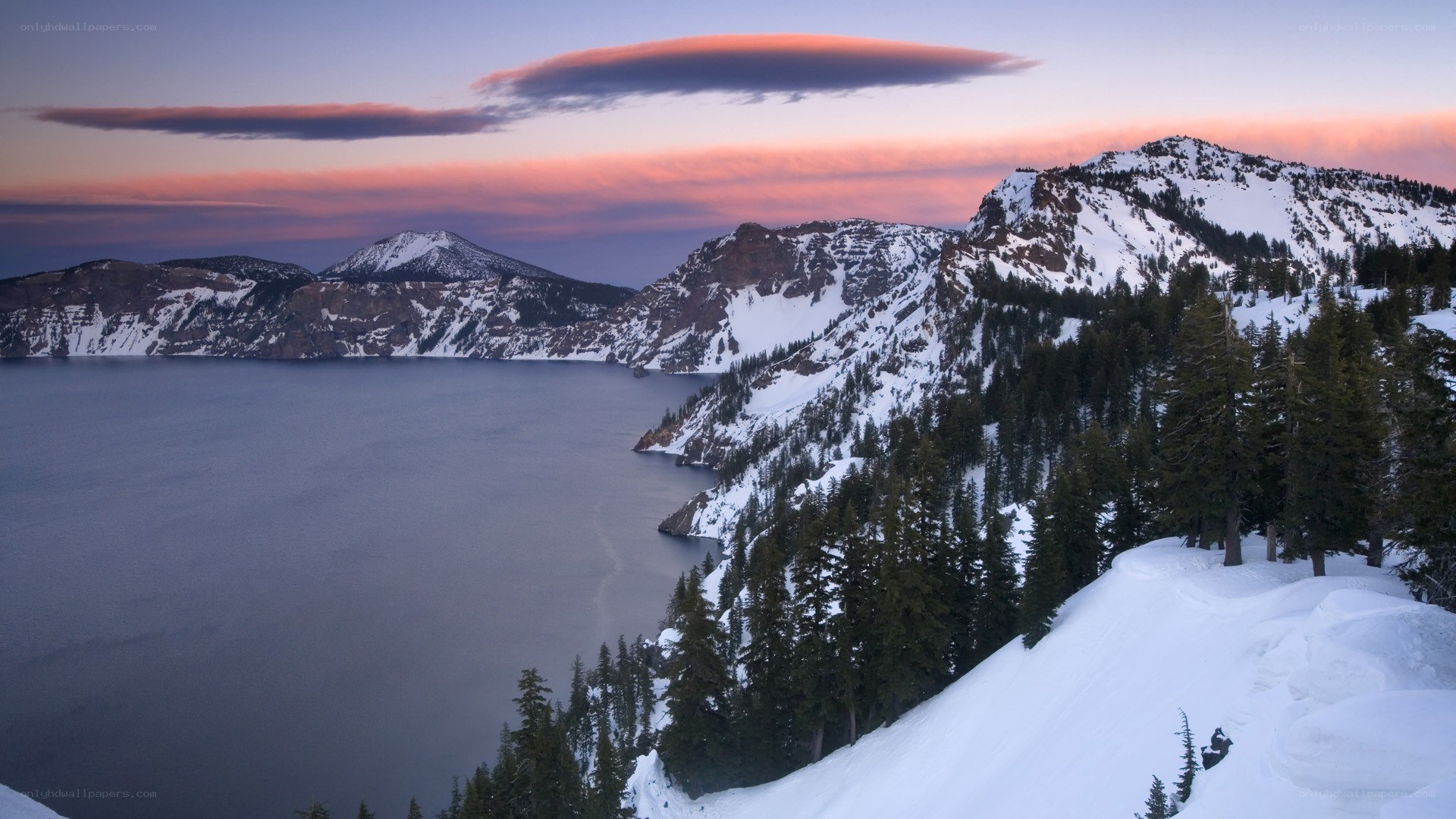 Crater Lake at sunset