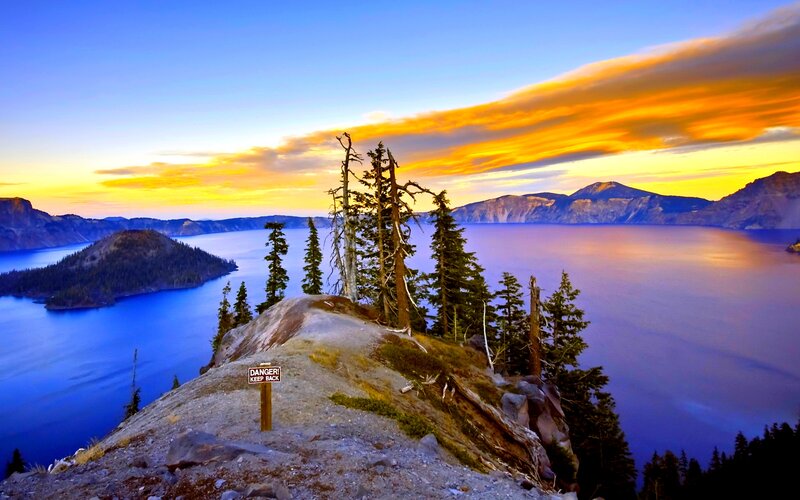Crater Lake at Sunset — Blue, Dramatic