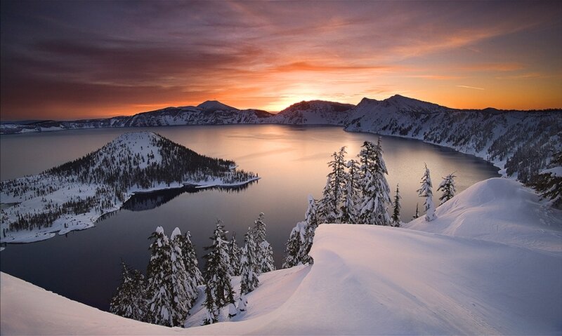 Crater Lake at Sunset — Orange, Serene