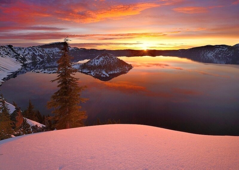 Crater Lake at Sunset — Orange