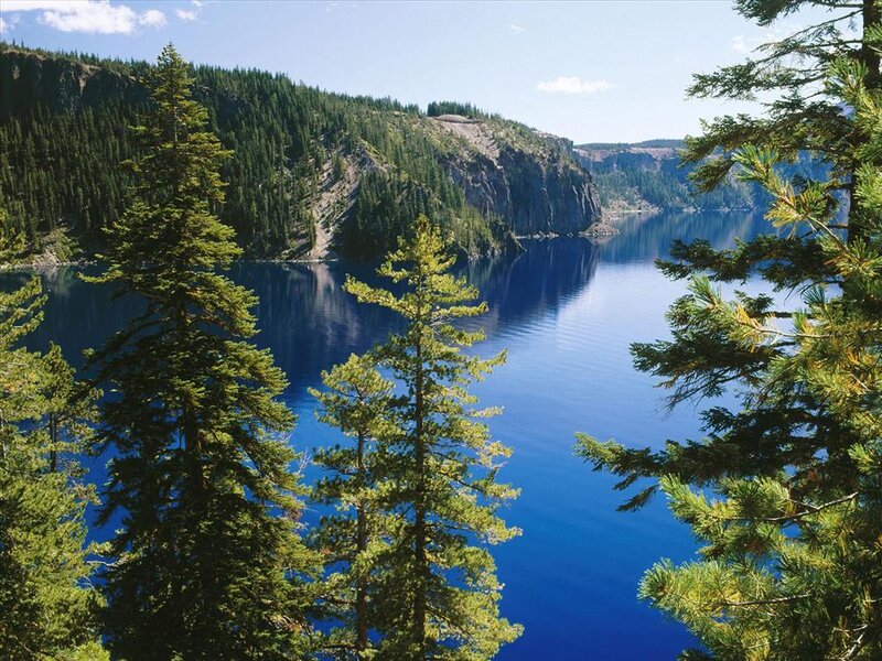 Crater Lake in Forest — Blue, Serene