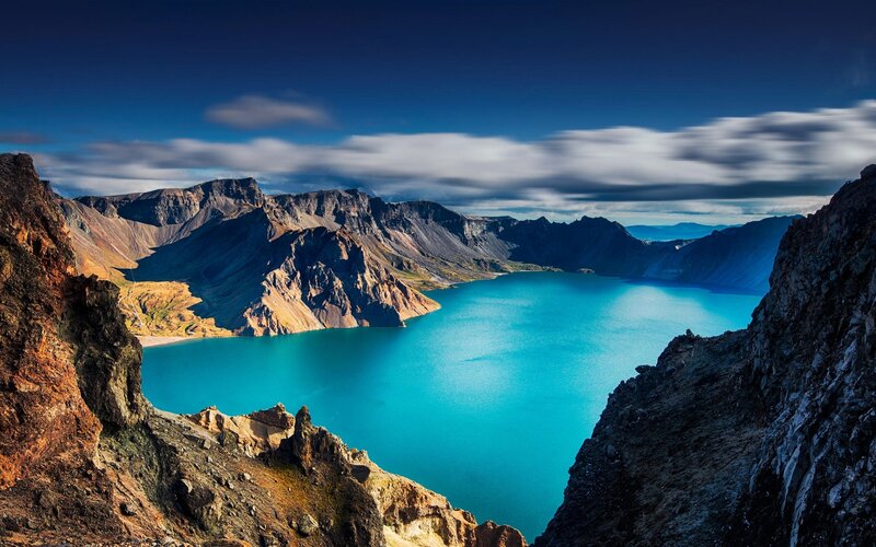 Crater Lake in Mountains — Blue, Dramatic, Afternoon
