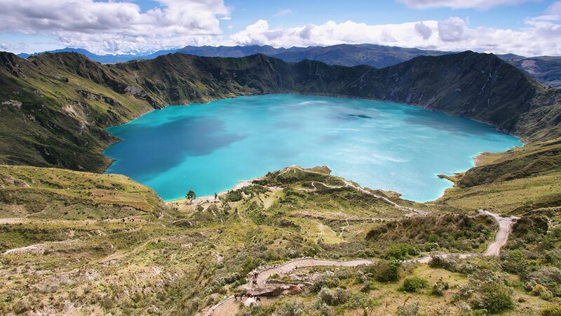 Crater Lake in Mountains — Blue, Serene, Afternoon, Photograph, Path