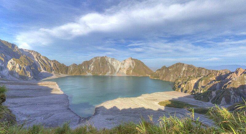 Crater lake in volcanic landscape
