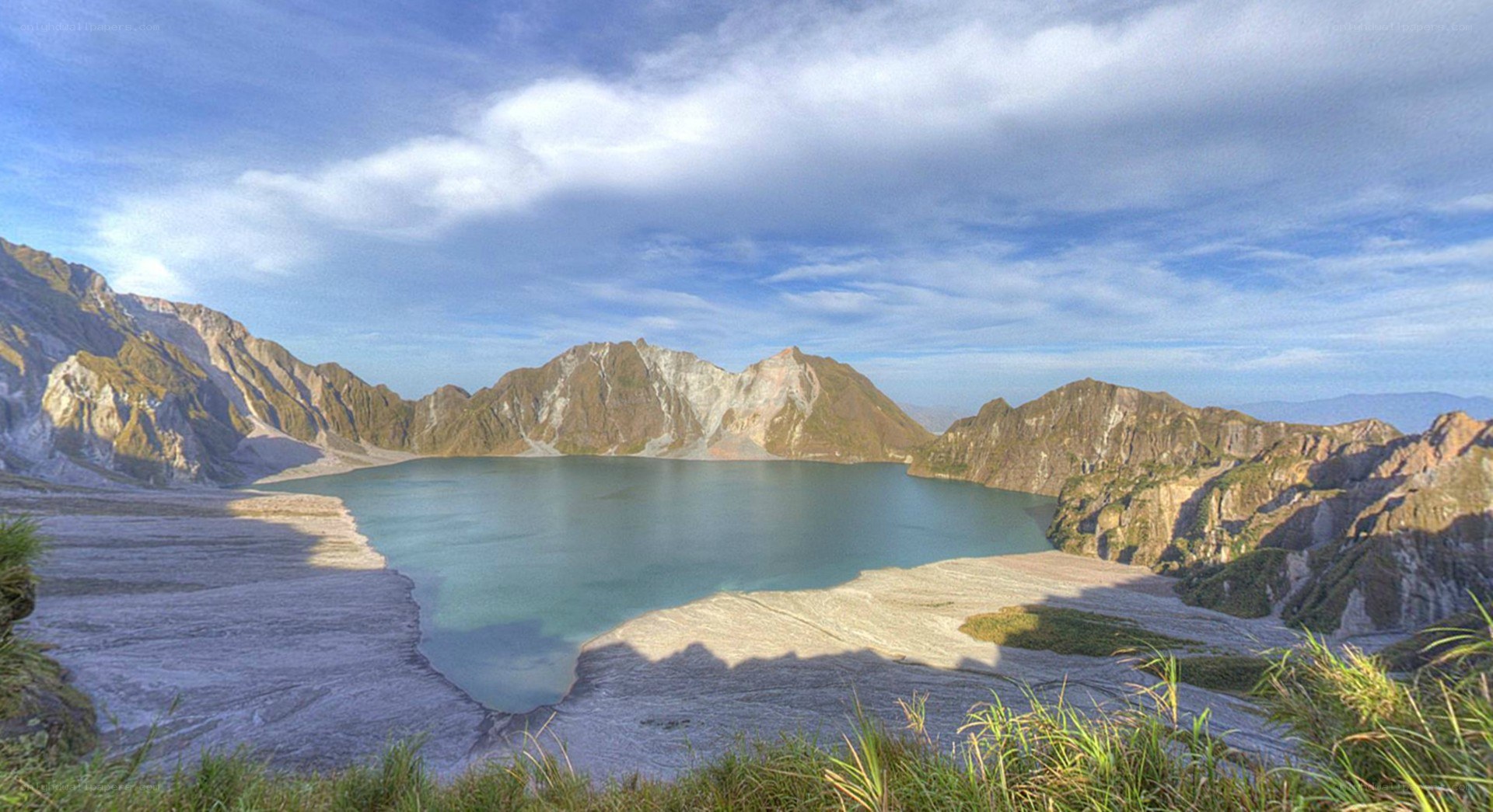Crater lake in volcanic landscape