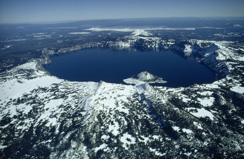 Crater Lake in Winter — Blue, Serene, Photograph, Snow, Volcano