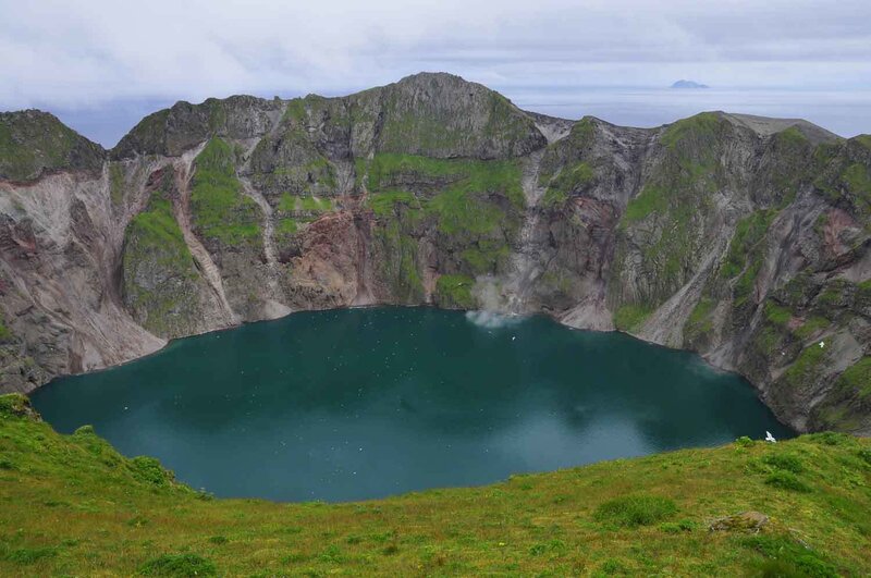 crater lake on volcanic island