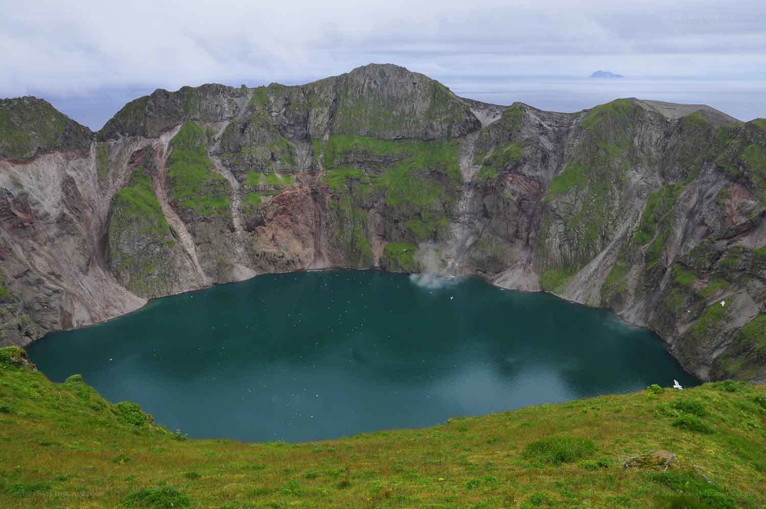 crater lake on volcanic island