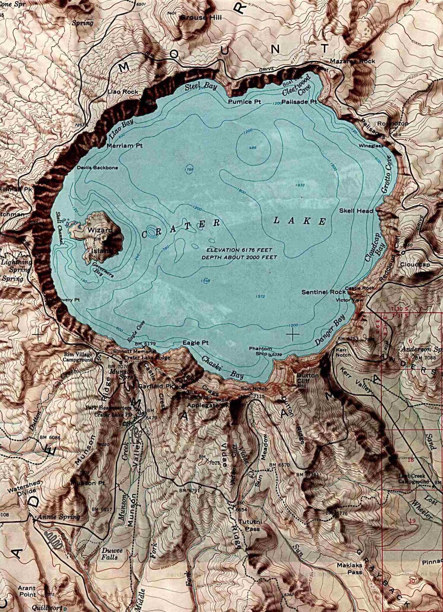 Crater Lake topographic map