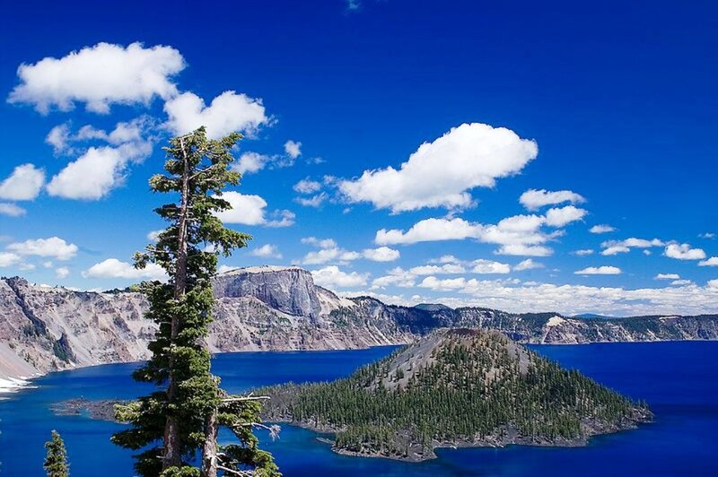 Crater Lake with Island — Blue, Serene, Afternoon, Photograph