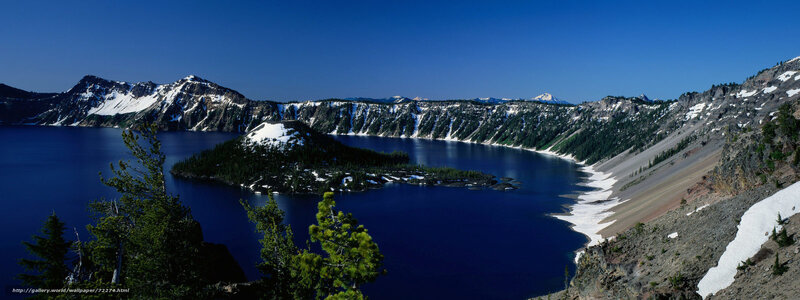 Crater Lake with Island — Blue, Serene, Summer
