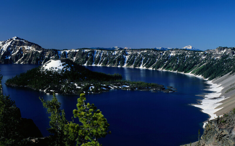 Crater Lake with Island — Blue, Serene