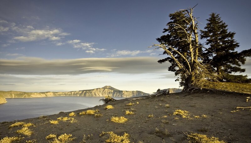 Crater Lake with lenticular cloud