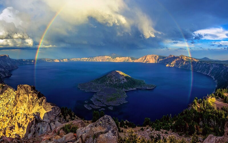 Crater Lake with Rainbow