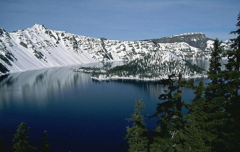 Crater Lake with Snow — Blue, Serene