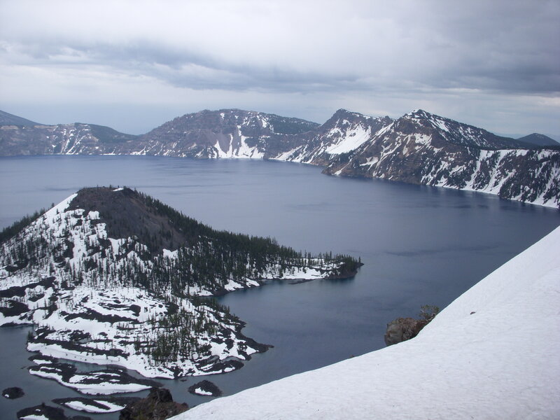 Crater Lake with Snow — Blue, Serene, Winter, Photograph
