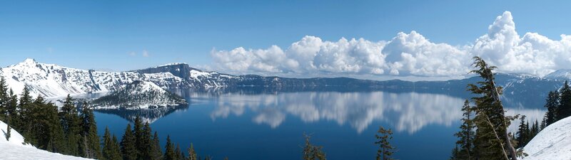 Crater Lake with Snow — Blue, Serene, Winter