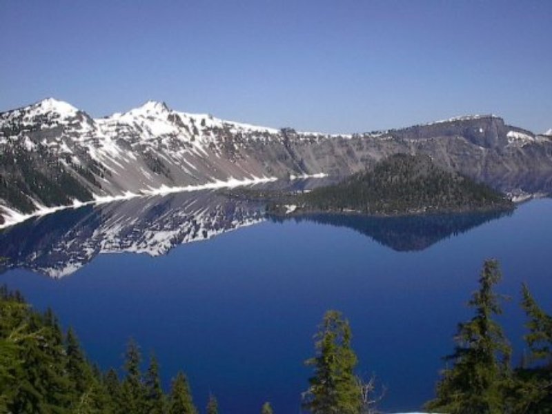 Crater Lake with Snow-capped Mountains — Blue