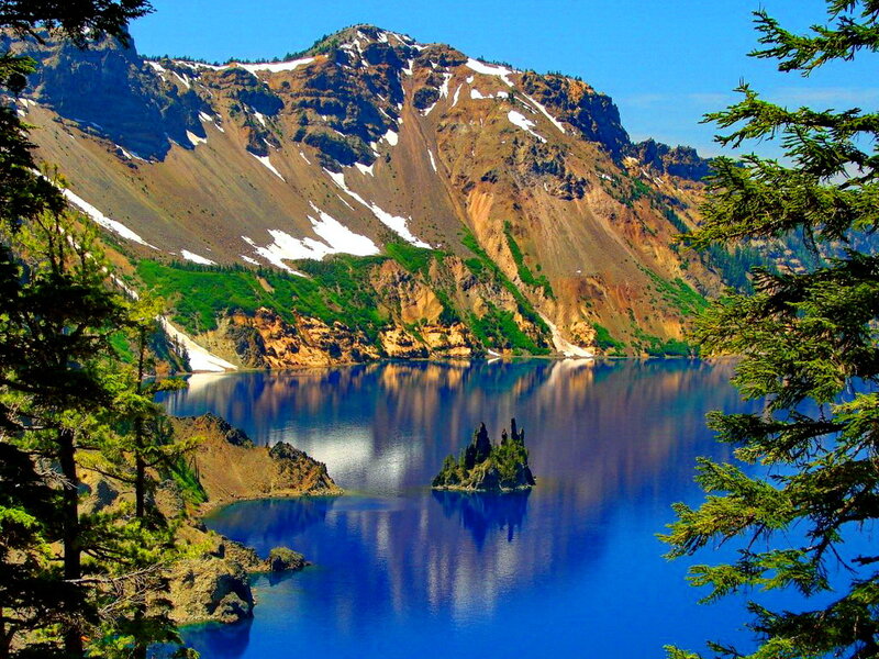 Crater Lake with Wizard Island — Blue, Serene, Afternoon, Photograph