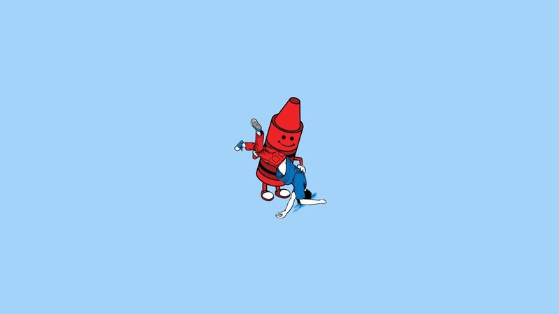Crayon character lifting person