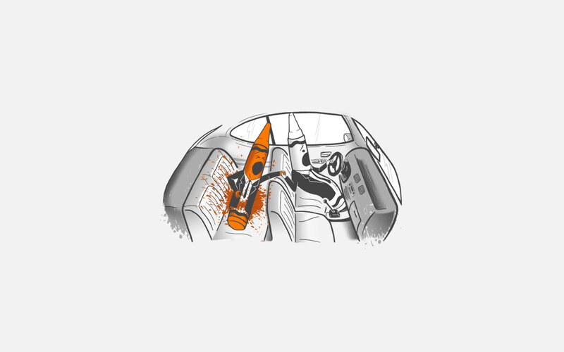 Crayon characters in car crash