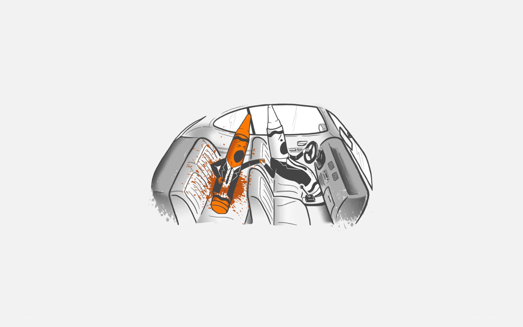 Crayon characters in car crash
