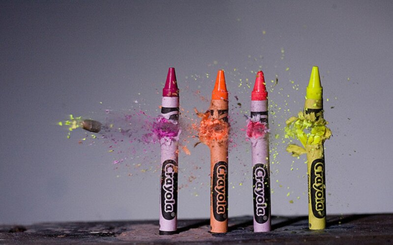 Crayons Exploding — Gray, Dramatic, Photograph