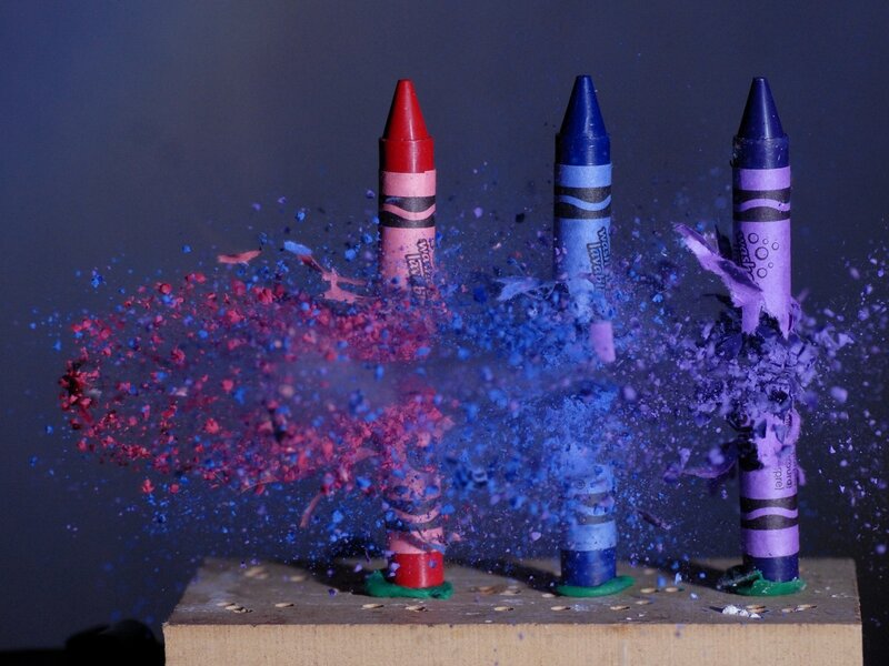 Crayons exploding in mid-air