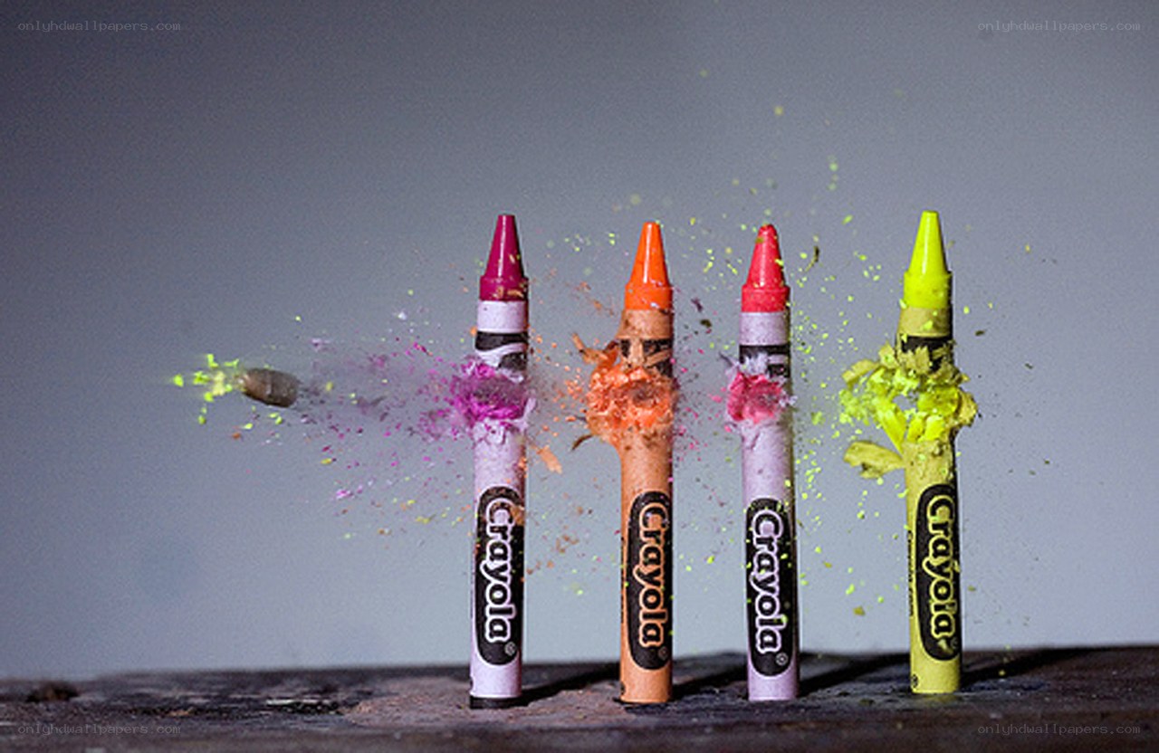 crayons exploding on impact