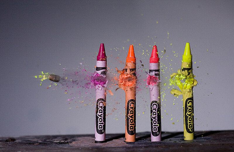 Crayons exploding on impact