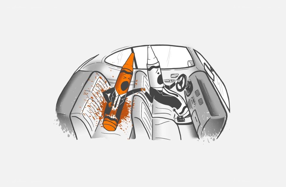 Crayons in car crash