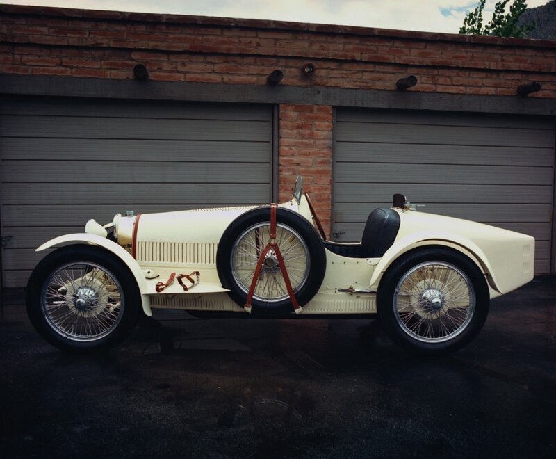 Cream Vintage Race Car — Dramatic, Afternoon