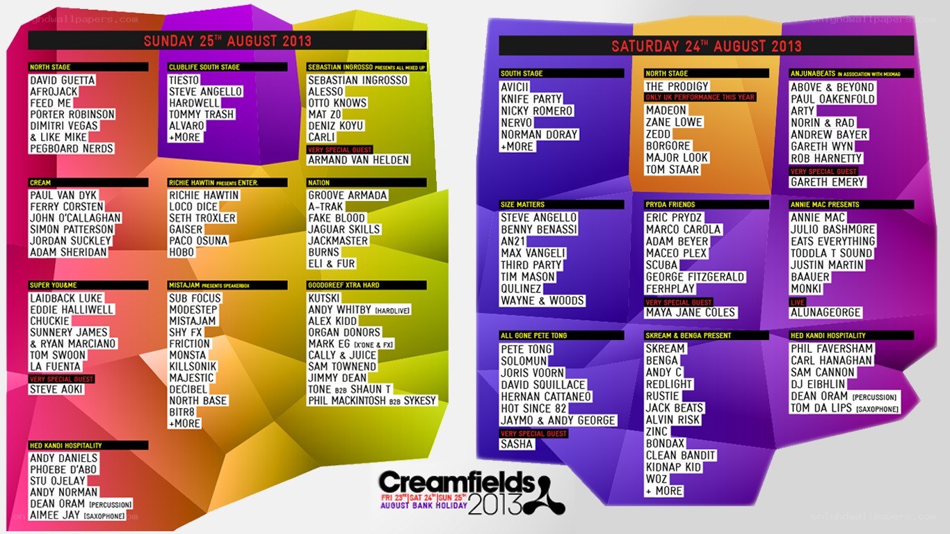 Creamfields 2013 lineup poster