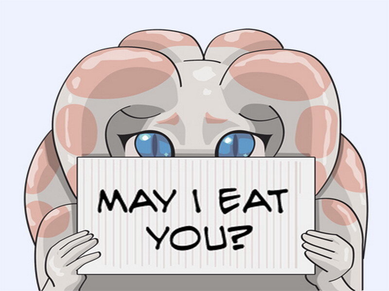 creature holding sign asking to eat you